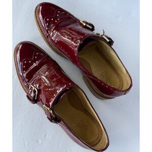 The Office Of Angela Scott Burgundy Patent Leather Women's Monk Strap Loafers